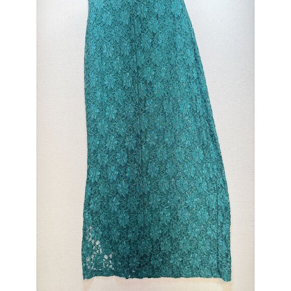 Connected Apparel Womens Floral Lace Sequin Slit Maxi Dress Size 16 Hunter Green - Picture 13 of 13